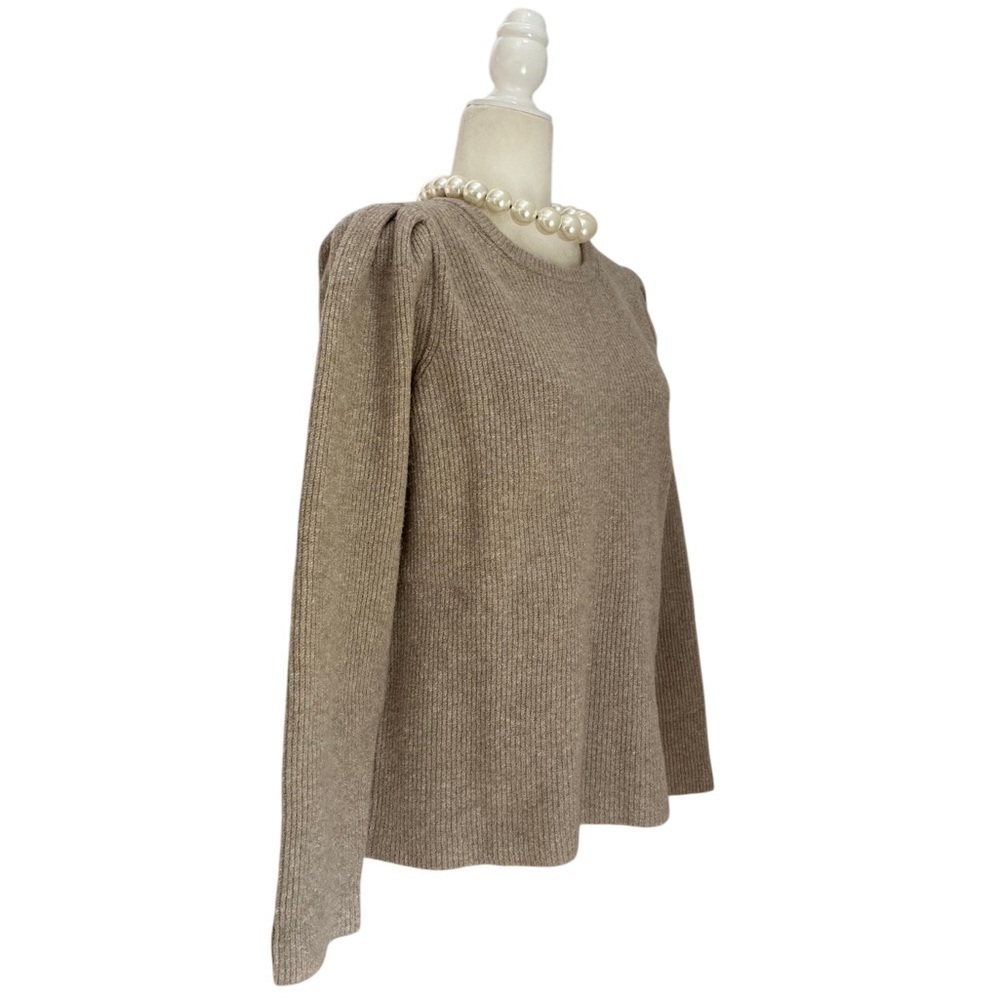 Stitches & Stripes Tan Ribbed Sweater NWT Puffed Sleeves Crew Neck XL - Picture 4 of 9